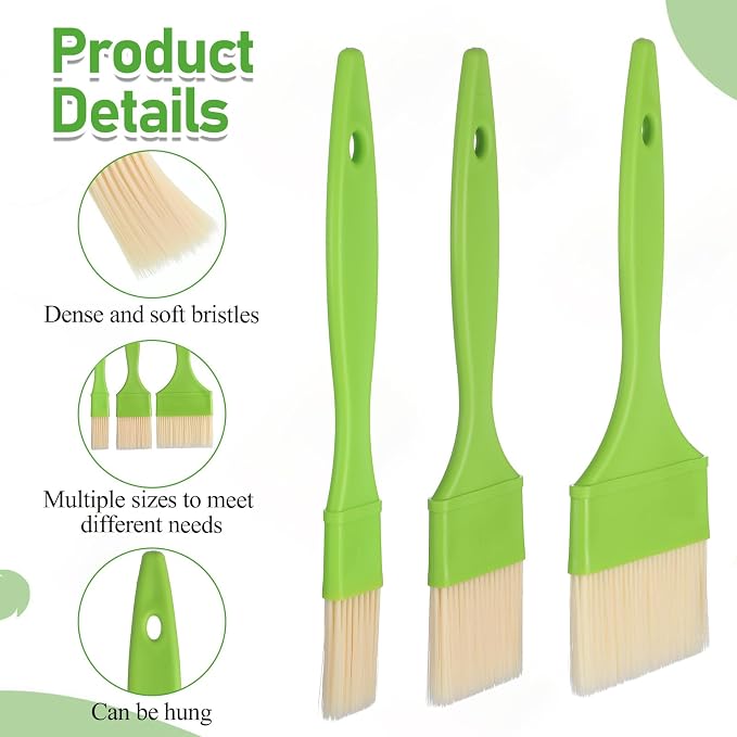 3 Pcs 1/2/3 inch Pastry Brush Set, Bristle Basting Brushes for Cooking, Plastic Handle Butter Brush, Kitchen Brushes for Oil, BBQ Grill, Egg, Butter Sauce, Baking, with Hang Hole Design