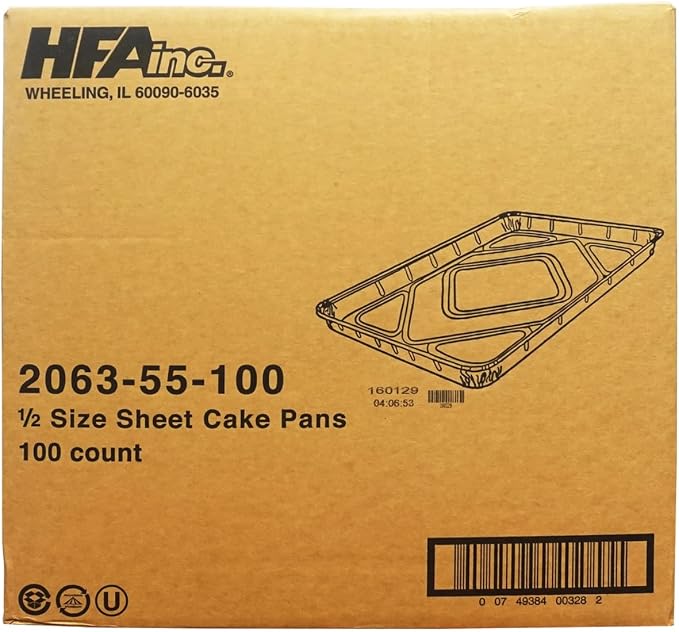 HFA 2063, Half-Size Aluminum Foil Baking Sheet Cake Pans, Take Out Baking Disposable Foil Containers (100)