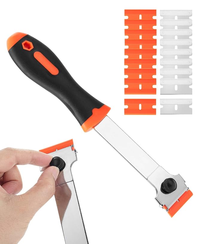 Bates- Long Handle Razor Blade Scraper, Razor Scraper with Extra 10 Metal & 10 Plastic Blades, Razor Scraper, Window Scraper, Scraper Tool, Glass Scraper, Scraper Blades, Blade Scraper