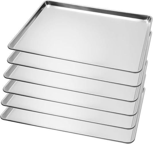 BIEAMA 6 Pack Full Size Baking Sheet Pan Aluminum Commercial Pan for Oven Freezer Bakery Hotel Restaurant 26" × 18"