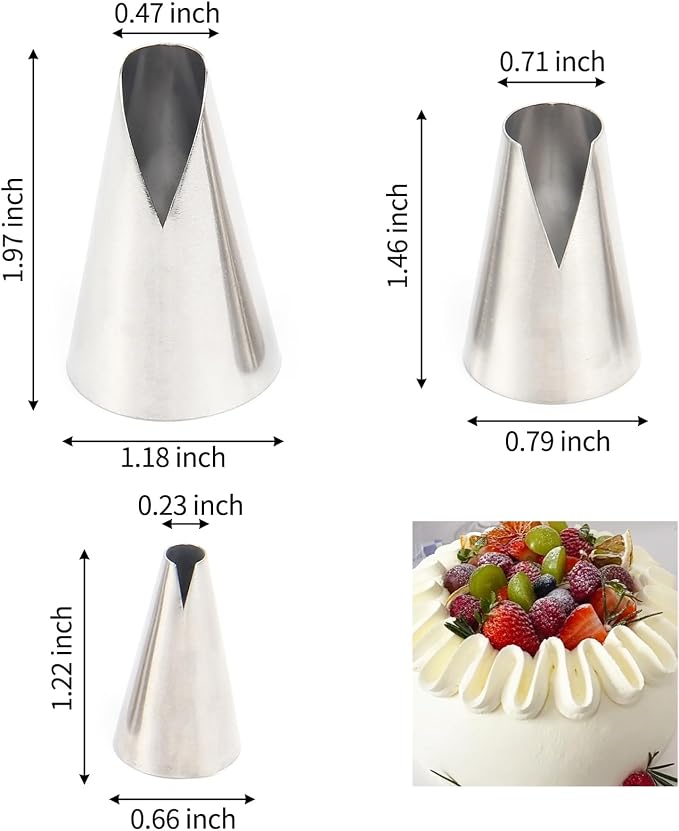 3PCS Russian Piping Tips Set, Stainless Steel V-Shaped Wave Cake Decorating Nozzles for Cupcakes Cookies Baking Pastry Tools, Kitchen Piping Nozzles tips