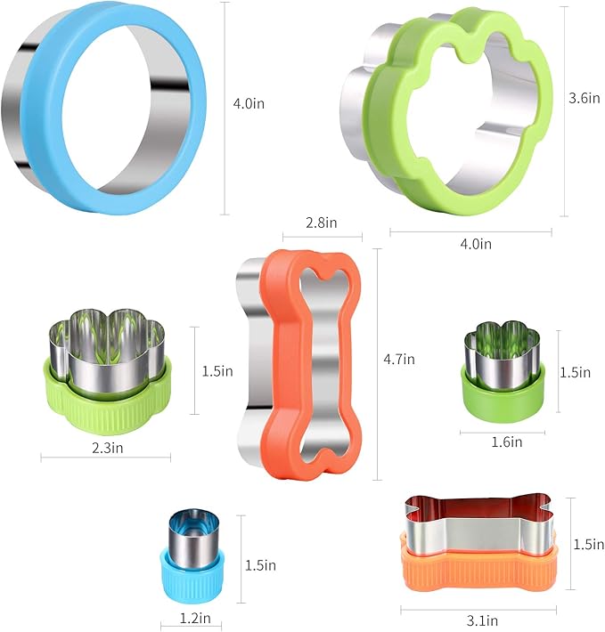 Dog Bone Cookie Cutter set - 4 Dog Bone 4 Footprint 3 Round Biscuit Cutters Sandwiches Cutter Set Different Sizes Mini Small Medium Big