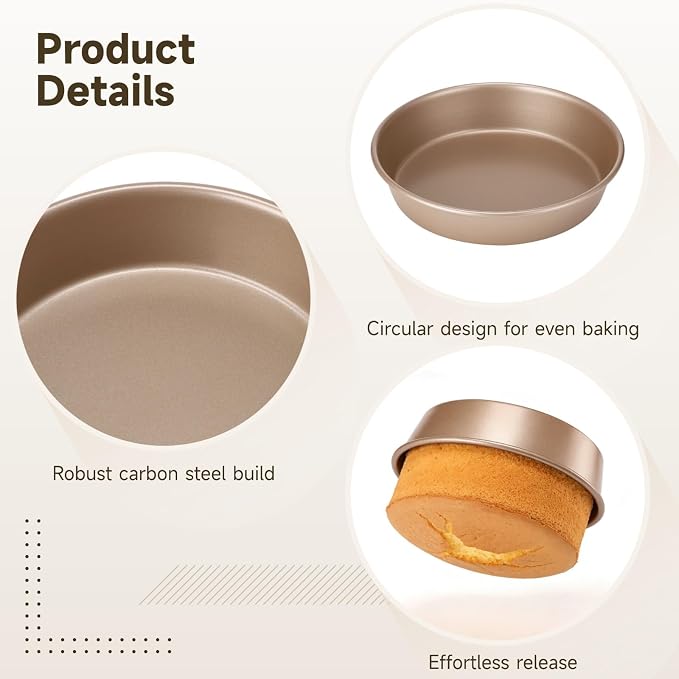 2 Pcs 9 Inch Round Cake Pans Set, Deep Nonstick Cake Pan, 1 MM Thick Baking Pan with 2 inch Deep, Carbon Steel Layer Circle Cake Pan for Pizza, Cake, and Home Baking