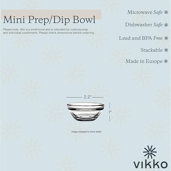 Vikko Mini Glass Dipping Sauce Cups, Set of 12 Tiny Pinch Bowls for Cooking & Dipping, Stackable Prep Bowls