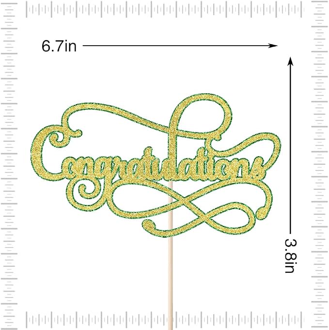 Congratulations Cake Topper,Congratulations 2026 Graduation Cake Topper,Graduation, Wedding, Retirement, Birthday, Anniversary, Celebration Party Decorations Supplies (Green Gold)