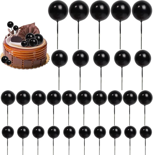 30 PCS Balls Cake Topper DIY Cake Insert Toppers Ball Cake Picks Cupcake Topper for Birthday Party Baby Shower Wedding Cake Decoration（Black）