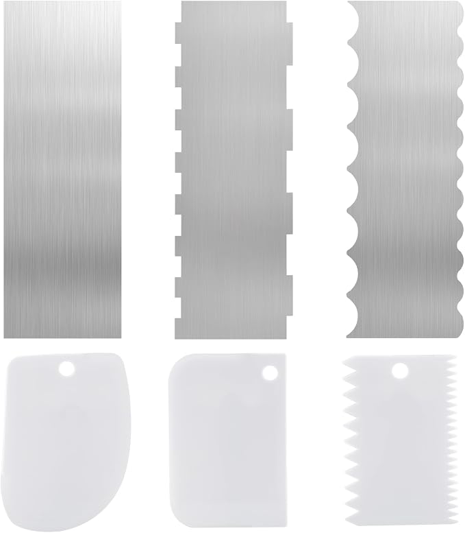 6pcs Cake Scraper, Double Sided Cake Scraper Set, Cak-e Decorating Edge Contou-r Comb Dough Scraper Tool DIY for Butter Mousse Cream Pastry