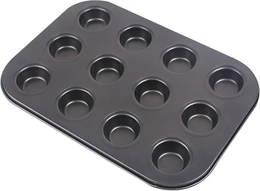 Small Carbon Steel Non Stick Coating Muffin Pan, 1 Pack Mini Size 10.5 Inch x 7.2 Inch 12 Cup Cupcake for Baking of Muffin, Cake, Doughnut and Bread (1)