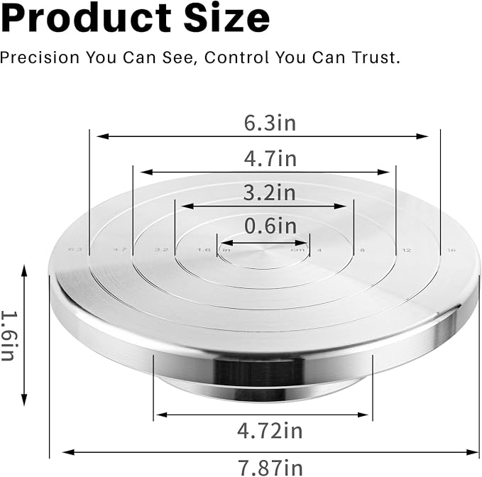 Banding Wheel, Double-Sided Pottery Turnable Wheel Aluminium Alloy Heavy Duty Metal Wheel with Ball Bearings for Ceramics Model Making Clay Modeling Cake Decor Paint Spraying (7 Inch with Scale)