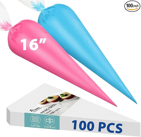 HOTEC 100Pcs 16 Inch Anti-Burst Disposable Piping Bags, Non-Slip Food Grade BPA-Free Pastry Bags for Cake, Cupcake, Cookie Cream Frosting Decorating Baking Supplies