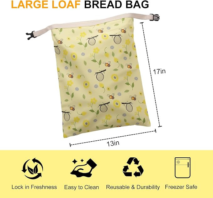 2 Pack Reusable Beeswax Bread Bags for Homemade Sourdough Bread, 17"×13" XL Cotton Beeswax Bags Keep Bread Fresh Sourdough bag, Freezer Safe Storage Container Keep Loaf Fresh