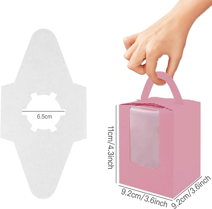 Pink Cupcake Boxes, 30 Pack - Clear Window Inserts, Handle - Muffin & Pastry Containers
