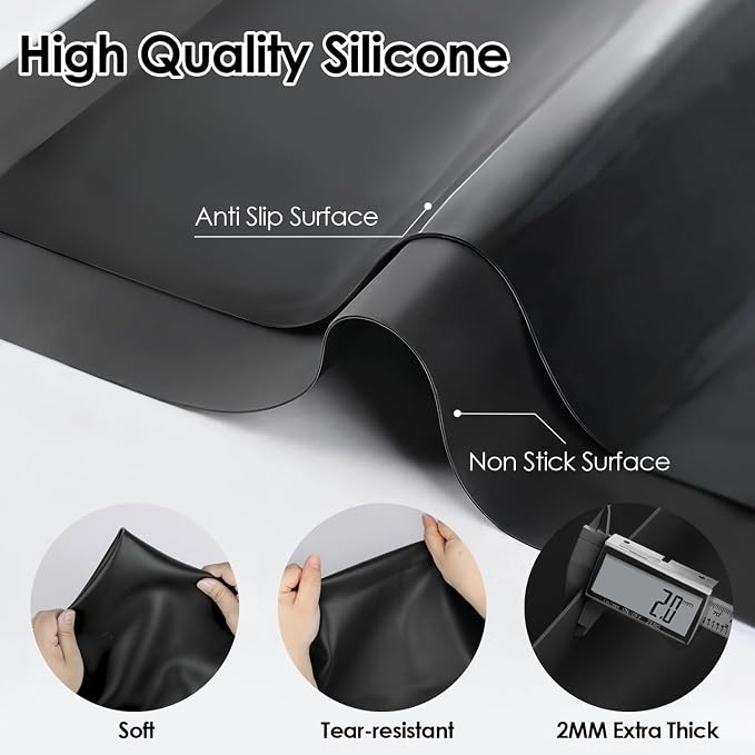 Thick(2MM) Extra Large Silicone Mat For Kitchen Counter 39.4"x23.6" Silicone Table Mat For Resin Workbench Mat Heat Resistant Mat Coffee BarMat, Black