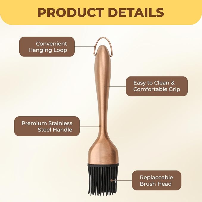 2Pcs Silicone Basting Brush Grilling with 2 Backup Heads, Stainless Steel Handles, No Shed Bristles, Heat Resistant Dishwasher Safe for Pastry, Sauce, Oil, BBQ Grill, Kitchen, Cooking & Marinating