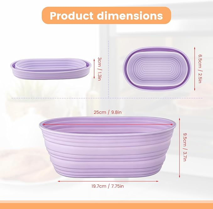 4 PCS 10Inch Silicone Bread Proofing Baskets Oval Banneton Basket Collapsible Sourdough Bread Baking Supplies Non-stick Dough Proofing Bowls Containers Oven Safe for Breads Making