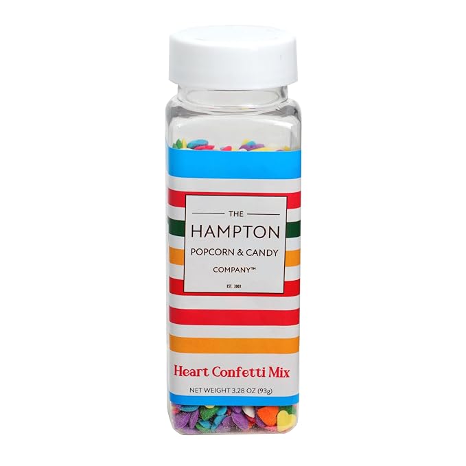Multi Color Confetti Mix Heart Sprinkles 3.28 oz, Rainbow Heart Sprinkles For Cake Decorating, Baking, Ice Cream & More, The Hampton Candy Company