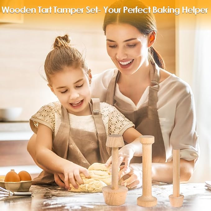 3 Pcs Wooden Tart Tamper Set, Double Side Pie Pastry Dough Tampers, DIY Cake Egg Tart Pan Mold Presser Baking tool for Mini Egg Tart Shells,Pastry, Cheesecake, Mini Pie and Dessert Baking