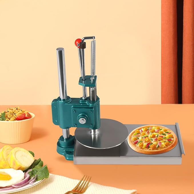 Manual Pizza Dough Press Machine, 9.5 Inch Stainless Steel Dough Sheeter for Pizza Crust and Chapati, Adjustable Thickness with Cast Iron Base