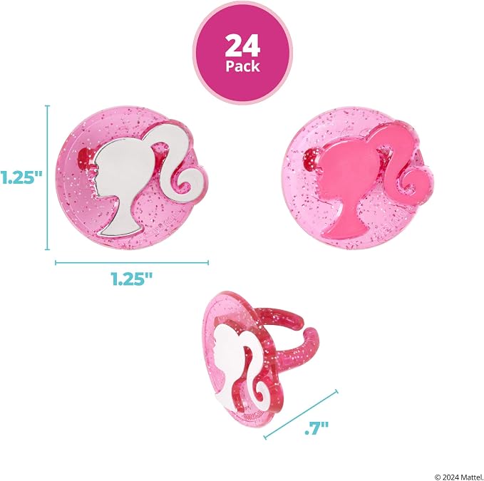 DecoPac Barbie Rings, 24 Barbie Silhouette Cupcake Decorations, Pink Glitter Cake Toppers For Birthday, Parties, Celebrations - 24 Pack
