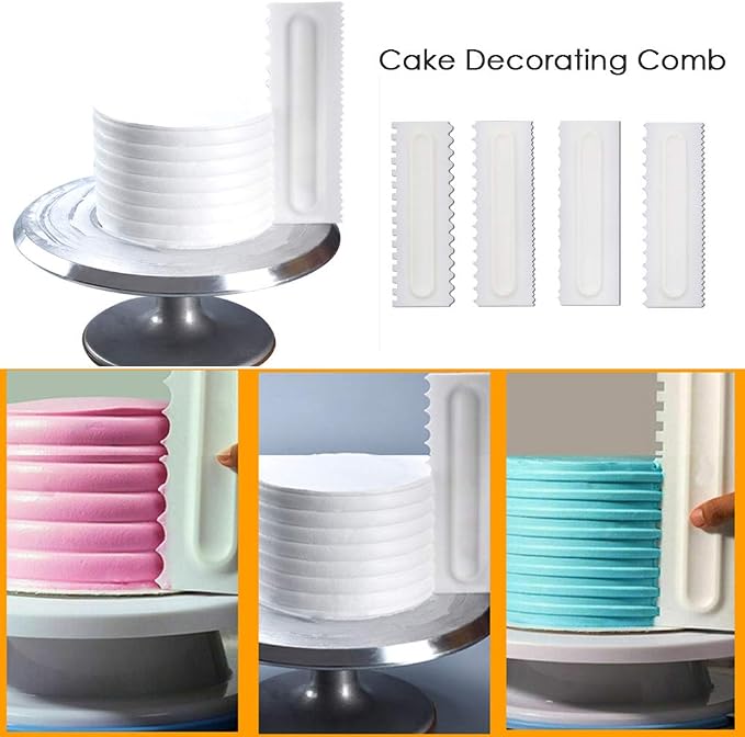 Mwellewm 4 Pcs/set Cake Scraper Decorating Plastic Sawtooth Comb Mousse Butter Cream Cake Edge Tools Plastic Sawtooth Cake Icing Smoother Kitchen Baking Cake Edge DIY Tool