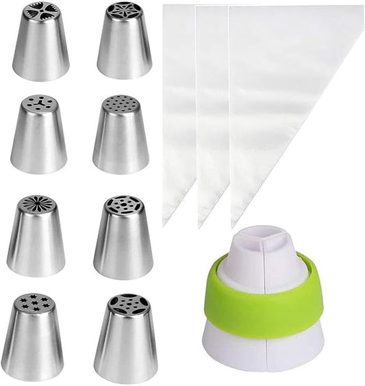 Stainless Steel Russian Piping Tips Set, Extra Large Flower Icing Nozzles, Cupcake Frosting Supplies with Leaf Tips, Couplers, Disposable Pastry Bags, Reusable Piping Bag (Silver,24 PCS)