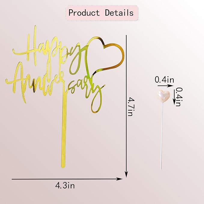Happy Anniversary Cake Topper Happy Anniversary Cake Decorations for Party Decorations (small beige heart)