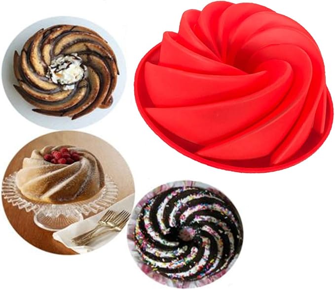 Joyeee 9.6'' Spiral/Burgundy Wine Cake Mold Pan, Silicone Baking Mold for Birthday Cake, Muffin, Bread, Pie, Flan, Tart, Mousse, Cheesecake - Non-Stick Baking Trays - Great For Parties, Holidays