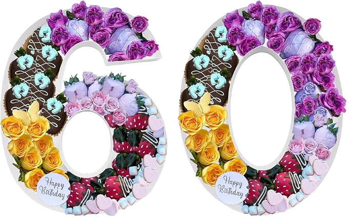 12inch Cardboard Number Fillable Food Tray Box for Charcuterie, Cupcake Arrangement, Birthday Anniversary (White, 60&90)