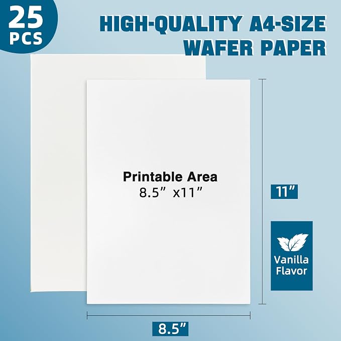 25pcs Vanilla Edible Wafer Paper A4 Size, 8.5" x 11" Food Grade Wafer Sheets, Edible Paper for Cakes Printable, Rice Starch Sheets for Candy & Decoration (0.3mm)
