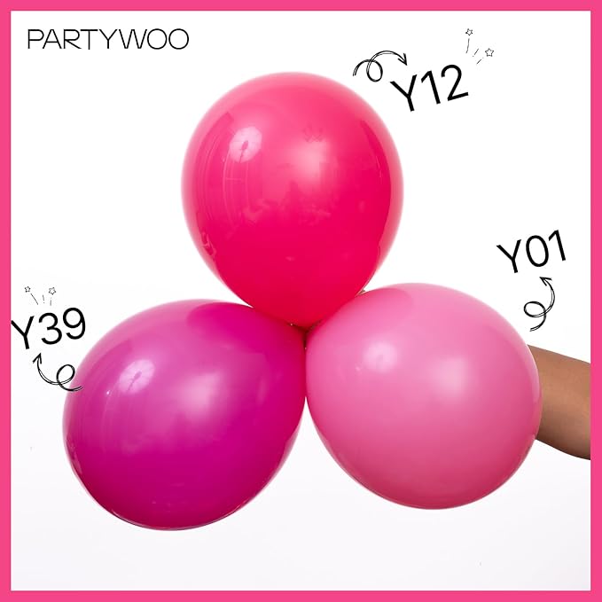 PartyWoo Hot Pink Balloons 100 pcs Different Sizes of 18 12 10 5 Inch Magenta Fuchsia Balloon Arch Kit Garland for Baby Shower Wedding Bridal Shower Anniversary Birthday Party Decorations Pink-Y12