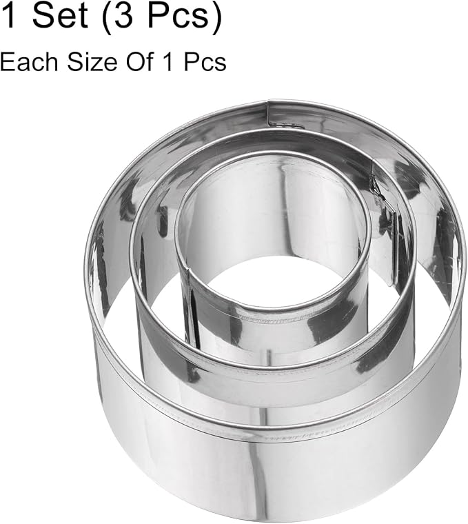 HARFINGTON 3Pcs Circle Round Cookie Cutters Set Assorted Sizes Stainless Steel Geometric Holiday Cookie Cutters Biscuit Mould for Pastry Fondant Cake Cookie