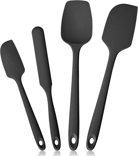 600ºF Heat Resistant Silicone Spatula Spoonula Set of 4, Black | High Heat Food Safe Kitchen Use Scraper for Cooking Baking Mixing Scraping Stirring Cake Nonstick Cookware Pan Bowl