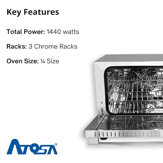 Atosa CookRite CTCO-25 Countertop Electric Convection Oven for Hotel Diner Baking | 15"H x 18 3/4"W x 19 3/4"D | Stainless Steel, Manual Control, 120V, 1440W | (Includes: Water Line Connection Kit)