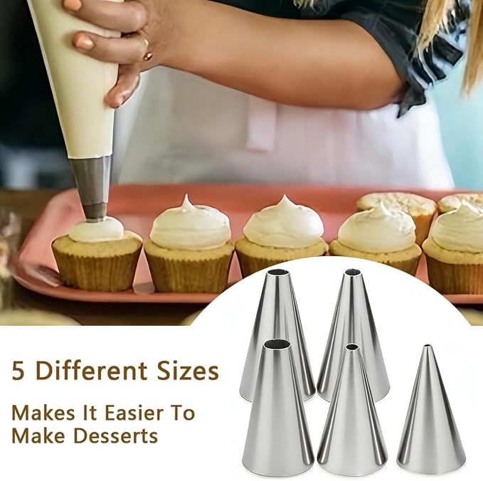 20 PCS Round Piping Tip Stainless Steel Cream Cupcake Nozzles Frosting Macaron Cake Decorating Tools Multipurpose Pastry Piping for Small Pastries Puffs Cupcakes Filling Donuts Other Pastries（5 Sizes）