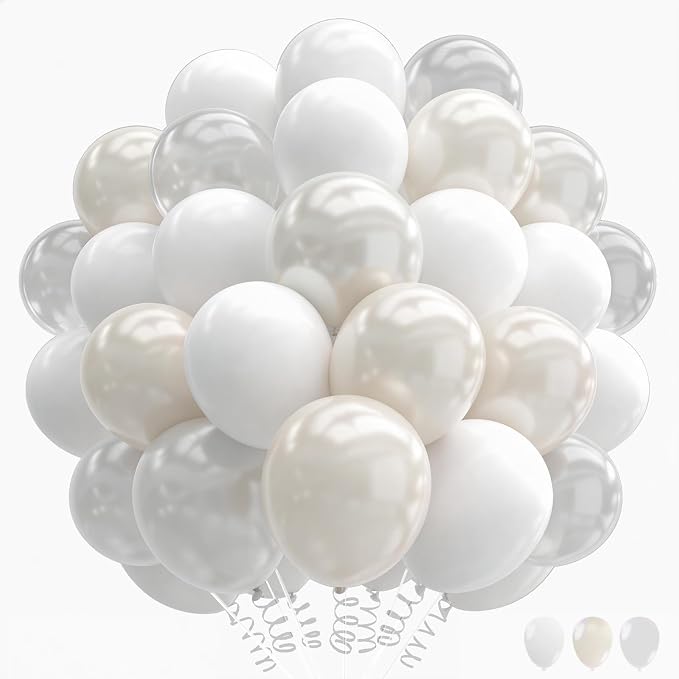 160Pcs 12 Inch White Pearl White Clear Latex Balloons Kit, Bride Balloons Arch for Bridal Shower Wedding Engagement Bachelorette Birthday Party Decorations