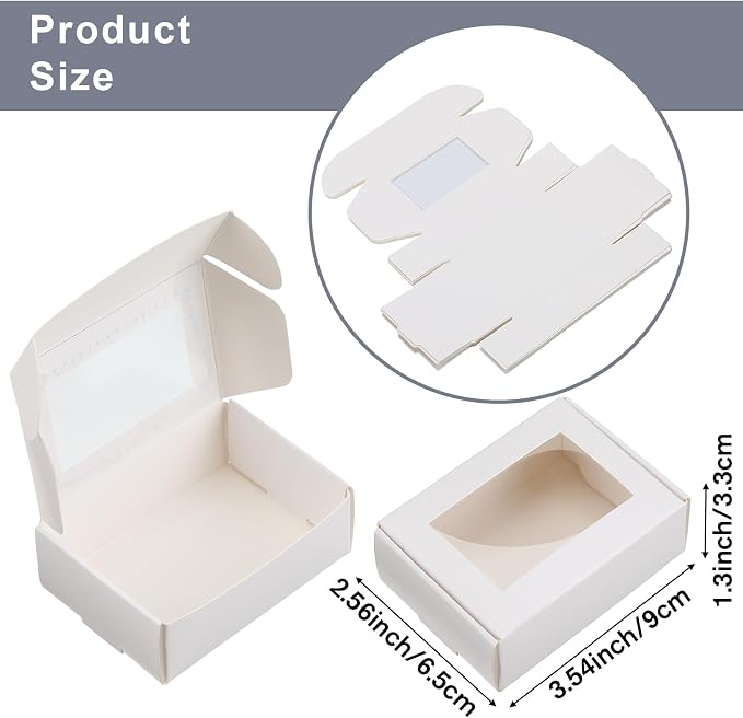 Zonon 30 Pcs Soap Boxes for Homemade Packaging, Mini Kraft Boxes with Window for Bakery Candy Soap Making Gift Packaging, 3.7x2.6x1.4 Inch (White)