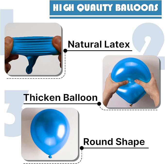 PartyWoo Metallic Blue Balloons 140pcs Different Sizes of 18 12 10 5 Inch Chrome Blue Latex Balloons for Graduation Wedding Baby Shower Wedding Bachelorette Birthday Party Decorations Blue-G106