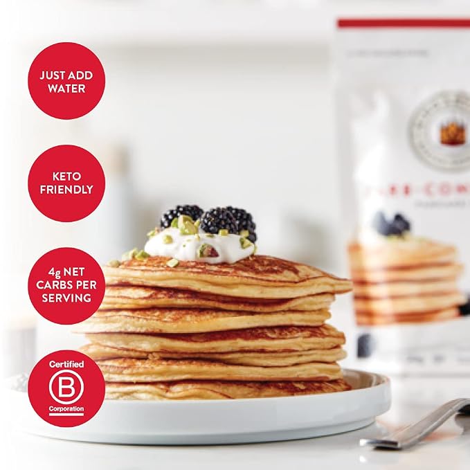 King Arthur Keto Wheat Pancake Mix: Low Carb, High Protein Breakfast Solution - Just Add Water for Fluffy Pancakes or Waffles - Non-GMO, Kosher Certified, 12 oz Pouch (Pack of 2)