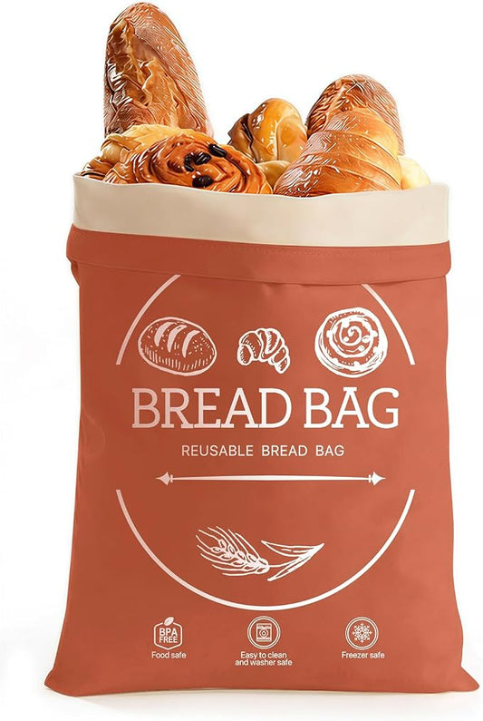 Bread Bags for Homemade, Beeswax Reusable Bread Bag for Sourdough, 1 Pack 17×13 Inches XL-Waxed Food Storage Bag to Keep Sourdough Fresh, Freezer-Safe, Eco-Friendly (Orange)