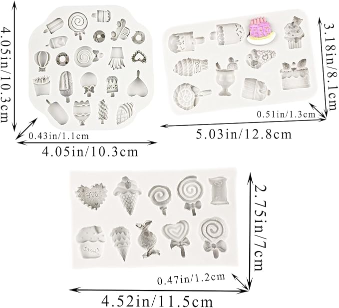 3 PCS Ice Cream Polymer Clay Molds for Jewelry Making - Sweets Miniature Cake Molds for Candy, Lollipop, Donut, Chips Shape - Clay Earrings Decoration Molds
