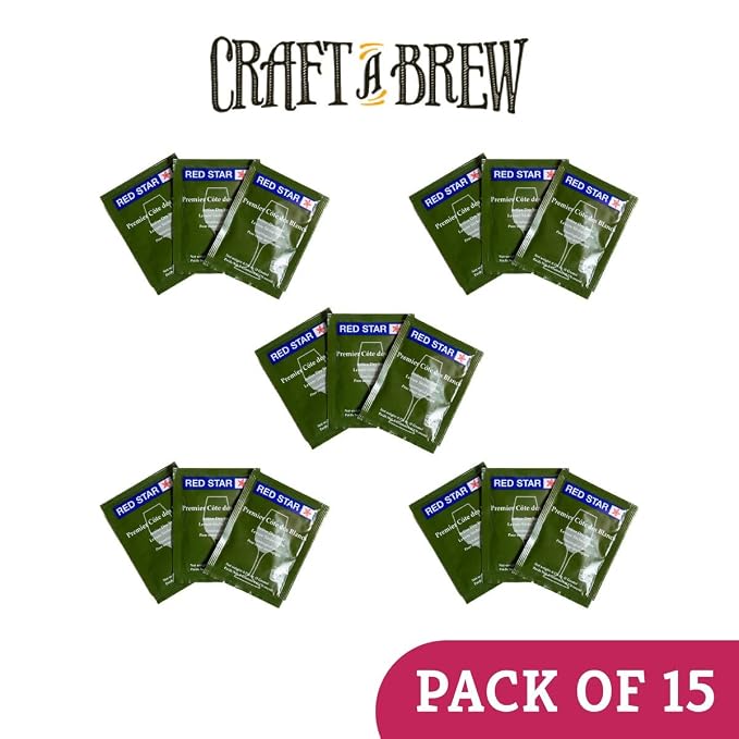 Craft A Brew - Red Star Premier Cote des Blancs Wine Yeast - Dry Wine Yeast - For Fruity & Aromatic White Wines, Hard Ciders - Ingredients for Home Fermenting - Wine Making Supplies - 15 Pack