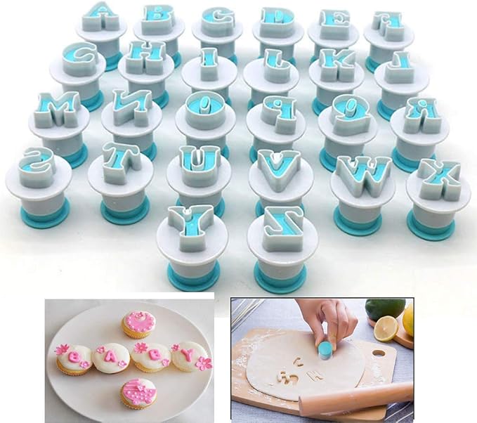 Hoypeyfiy 26PCS/Set Cookie Stamp Impress Cookie Cutters Alphabet Letter and Number Cake Biscuit Mold Shape DIY Cookie Biscuit Alphabet Cake Tool Embosser Cutter (Upper Case Shape)