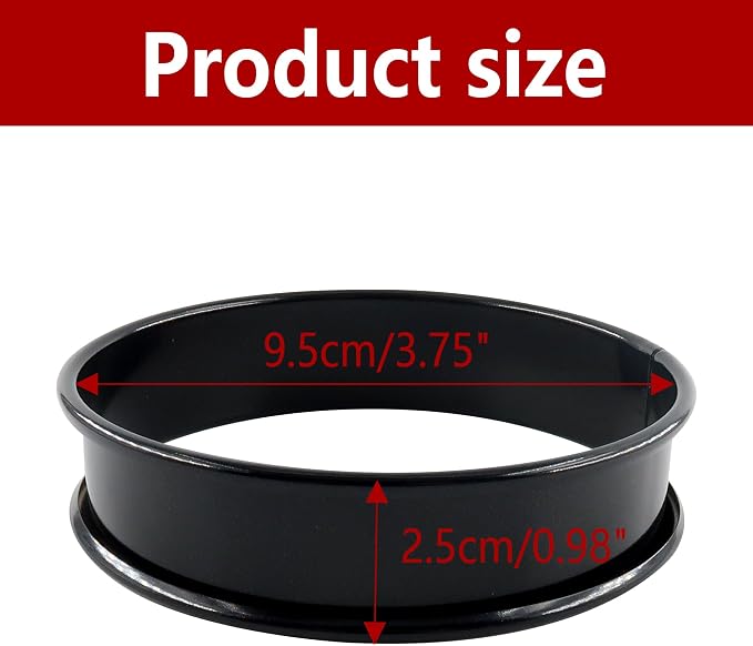 8Pcs Crumpet Rings English Muffin Rings, 3.75 Inch Stainless Steel Nonstick Egg Tart Rings, Round Cake Mold for Food Making, Black