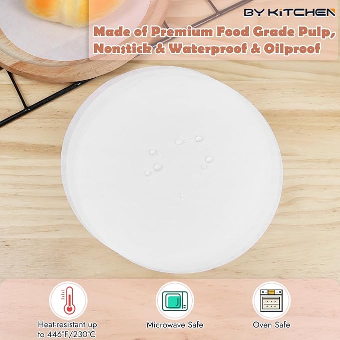 BYKITCHEN 6 Inch Parchment Paper Rounds, Set of 220, Burger Patty Paper/Hamburger Press Paper, Non Stick Small Pre-cut Round Parchment Paper for Cake Pan, Springform Pan, Smash Burger Press and More