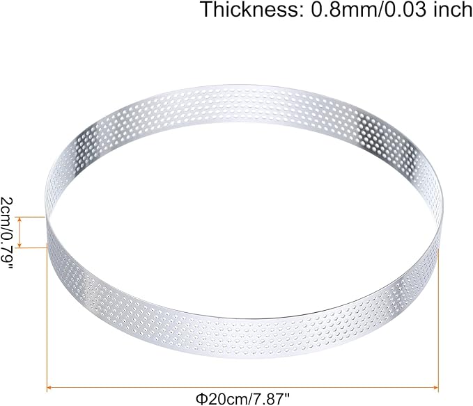 HARFINGTON 3Pcs Stainless Steel Tarts Rings 7.9" Perforated Metal Circle Baking Dessert Mousse Round Cake Ring Non Stick for Home Kitchen Food Cheese Making Tool