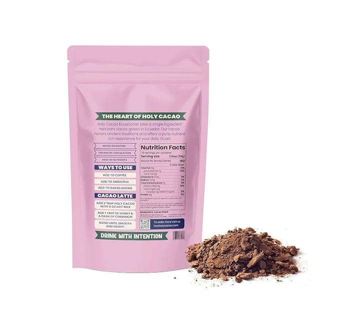 Holy Cacao Ecuadorian Bliss Organic Ceremonial Grade Cacao Powder – 100% Pure Single Origin Heirloom Ecuadorian Cacao, Antioxidant Rich Superfood Drink Mix, Vegan, Gluten Free, Non GMO, Unsweetened Cocoa Powder, 10 oz