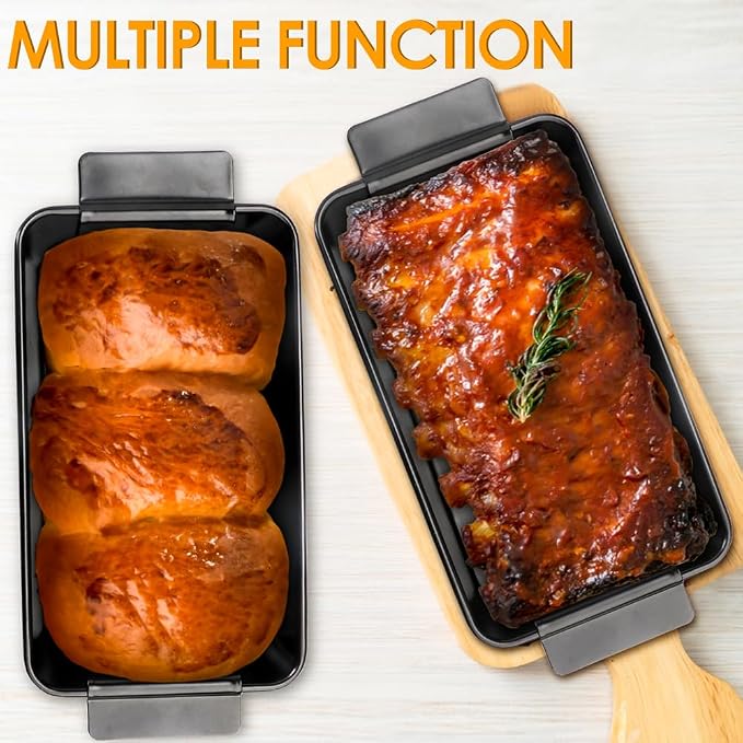 Meatloaf Pan with Drain Tray, Nonstick Baking Loaf Pan with Insert 9 x 5 Inches Loaf Pans for Baking Bread and Meat, 2-Piece Set, Black
