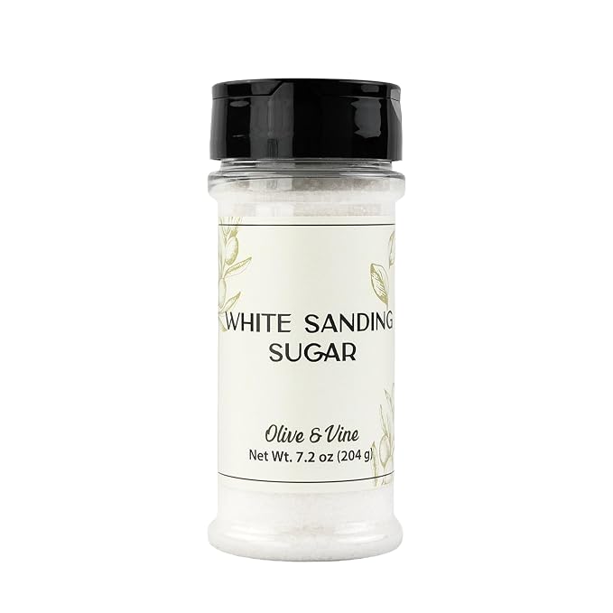 Olive & Vine White Sanding Sugar, Sweet Finish, For Baking & Decorating, Rich Tradition, Authentic Taste, For Global Recipes (7.2 Ounce)