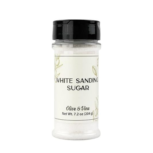 Olive & Vine White Sanding Sugar, Sweet Finish, For Baking & Decorating, Rich Tradition, Authentic Taste, For Global Recipes (7.2 Ounce)