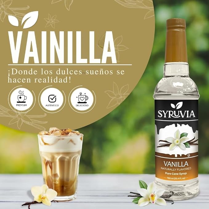 Syruvia Coffee Syrup, Vanilla Flavored Syrup for Drinks, Lattes, and Desserts – 25.4 fl oz - with Pump